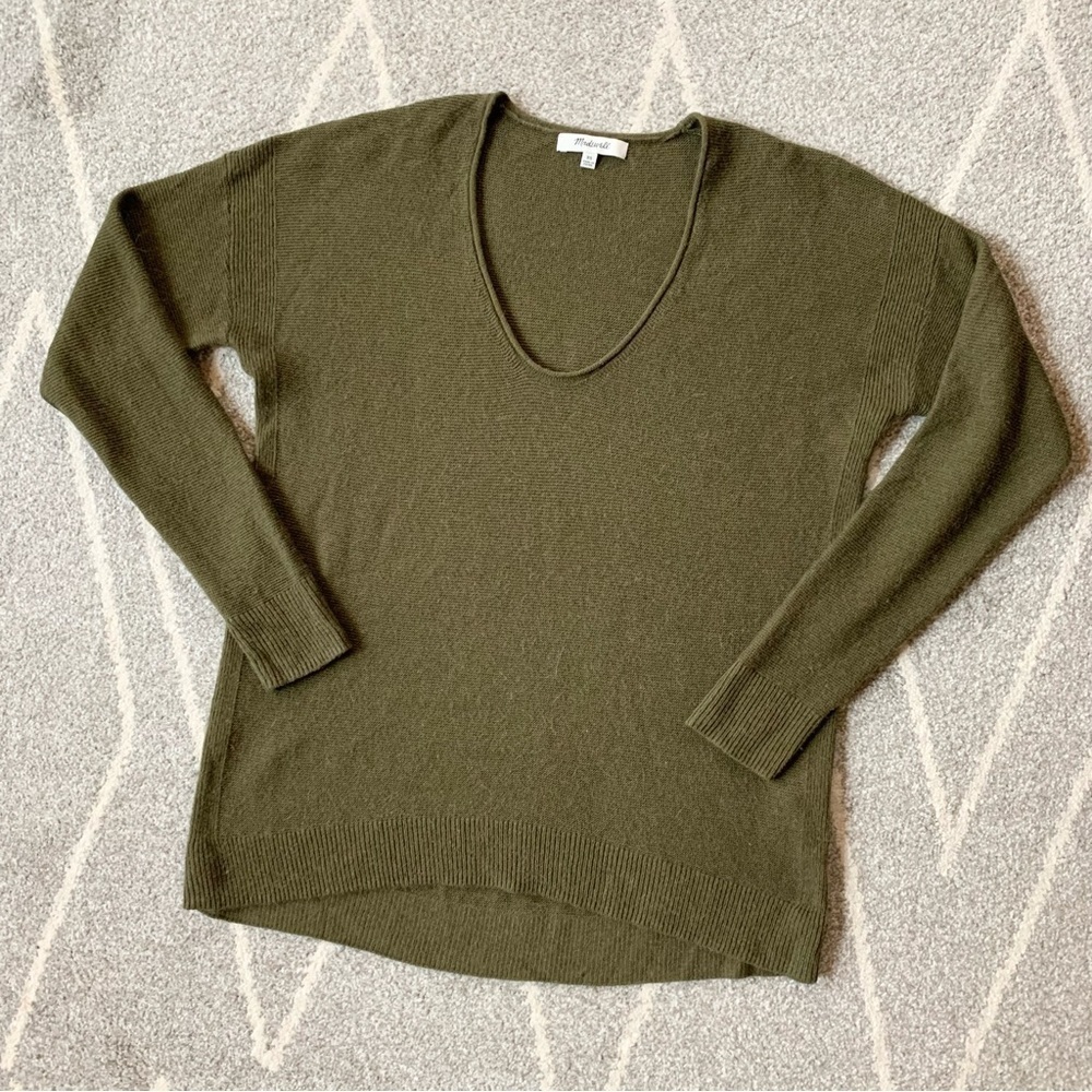 Madewell Olive Army Green V-neck Wool Blend Sweater